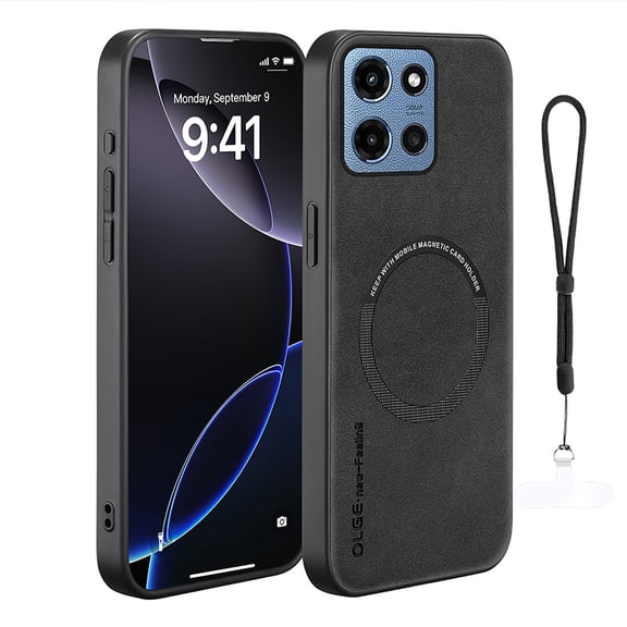 Allytechgroup Magnetic Case for Moto G Power 5G 2025, [Compatible with Magsafe & Car Mount] TPU Anti-Scratch Shockproof Bumper Phone Case with Hand Strap for Motorola Moto G Power 2025, Black