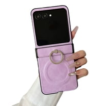 Allytechgroup Magnetic Case for Moto Razr 2024 2025 with Grip Ring Holder, Compatible with Magsafe Premium PU Leather Shockproof Anti-Scratch Bumper Slim Fit Kickstand Phone Cover Case, Purple