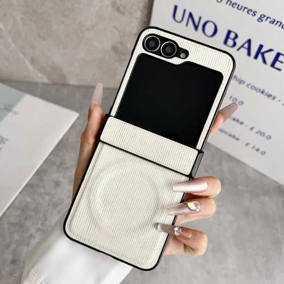 Allytechgroup Magnetic Case for Motorola Razr 2025/ Razr 2024, PU Leather Texture Slim Foldable Phone Case, Compatible with Magsafe & Wireless Charging Shockproof Cover with Hinge Protection,White