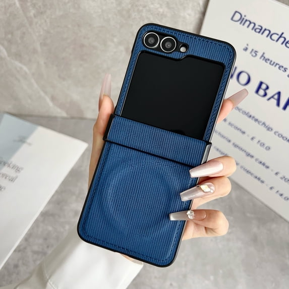 Allytechgroup Magnetic Case for Motorola Razr 40 Ultra, PU Leather Texture Slim Foldable Phone Case, Compatible with Magsafe & Wireless Charging Shockproof Cover with Hinge Protection, Blue