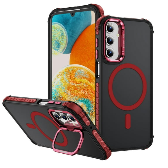 Allytechgroup Magnetic Case for Samsung Galaxy A54 5G with Camera Lens Kickstand, Support Wireless Charging Cover Phone Holder for Desk Meeting/Videos Matte Shockproof Back Cover Shell, Red