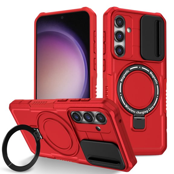 Allytechgroup Magnetic Case for Samsung Galaxy Note 20 Ultra with Lens Slide Cover, [Non-Slip] [Military Grade Protection] Slim Shockproof Ring Stand Case Support Wireless Charging, Red