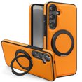 thumbnail image 1 of Allytechgroup Magnetic Case for Samsung Galaxy S22, Built-in Invisible 360° Rotatable Kickstand, Compatible with MagSafe, PU Leather Slim Shockproof Protective Phone Case Cover, Orange, 1 of 6