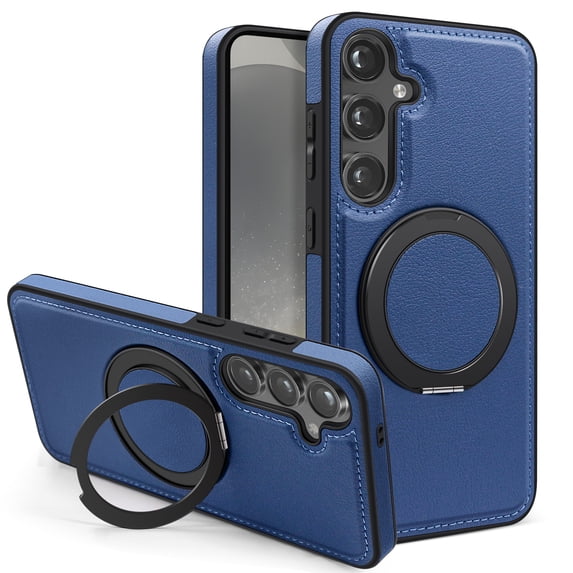 Allytechgroup Magnetic Case for Samsung Galaxy S23, Built-in Invisible 360° Rotatable Kickstand, Compatible with MagSafe, PU Leather Slim Shockproof Protective Phone Case Cover, Blue