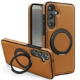 thumbnail image 1 of Allytechgroup Magnetic Case for Samsung Galaxy S23, Built-in Invisible 360° Rotatable Kickstand, Compatible with MagSafe, PU Leather Slim Shockproof Protective Phone Case Cover, Brown, 1 of 6