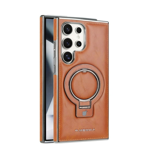 Allytechgroup Magnetic Case for Samsung Galaxy S23 Plus, Compatible with MagSafe & Car Mount Premium PU Leather Shockproof Kickstand Bumper Drop Protection Phone Cover for Women Men, Brown