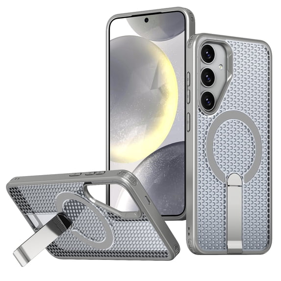 Allytechgroup Magnetic Case for Samsung Galaxy S24, Compatible with Magsafe Military Grade Protection Invisible Stand Heat Disspation Rugged Phone Case for Samsung Galaxy S24, Gray