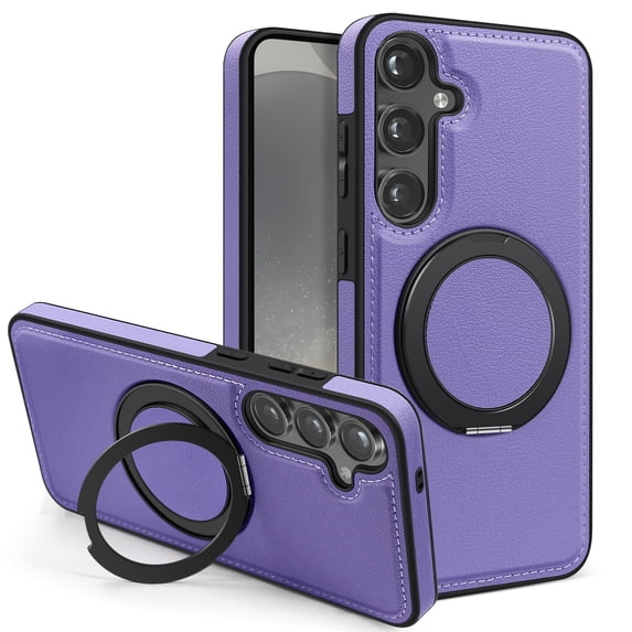 Allytechgroup Magnetic Case for Samsung Galaxy S24 FE, Ring Holder Kickstand Hybrid Compatible with Magsafe & Car Mount Anti-Scratch Phone Case Cover for Women Men, Purple