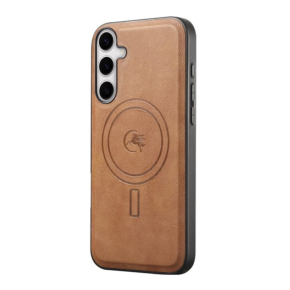Allytechgroup Magnetic Case for Samsung Galaxy S24, Premium PU Leather TPU Back Cover Compatible with Magsafe & Car Mount, Drop Protection Shockproof Phone Case for Samsung Galaxy S24, Brown