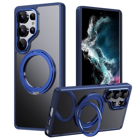 Allytechgroup Magnetic Case for Samsung Galaxy S25, Build-in Rotating Kickstand Bumper Shockproof Hybrid TPU PC Rugged Drop Protection Phone Cover for Samsung Galaxy S25, Blue