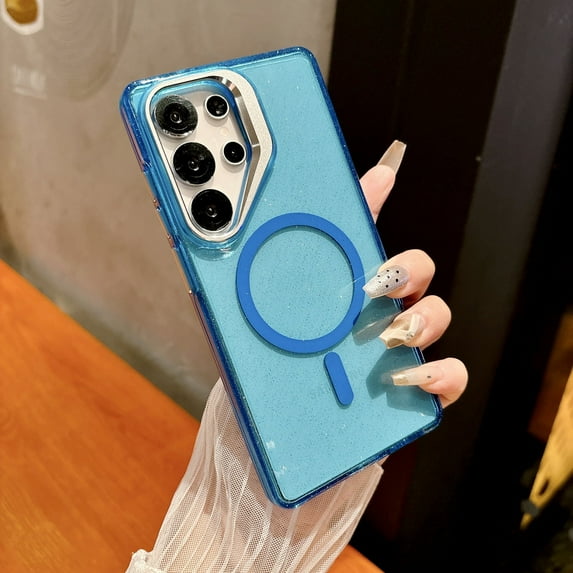 Allytechgroup Magnetic Case for Samsung Galaxy S25 with Camera Lens Kickstand, Compatible with Mag-safe Hard PC Lightweight Shockproof Protective Back Cover for Samsung Galaxy S25, Blue