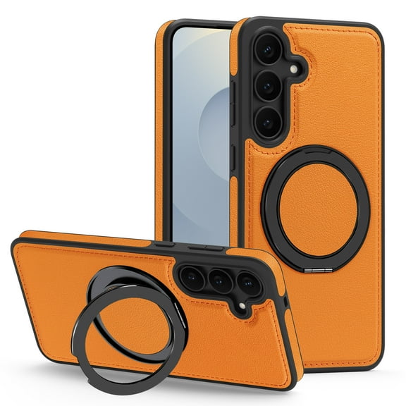 Allytechgroup Magnetic Case for Samsung Galaxy S25 FE, Ring Holder Kickstand Hybrid Compatible with Magsafe & Car Mount Anti-Scratch Phone Case Cover for Samsung Galaxy S25 FE Women Men, Orange