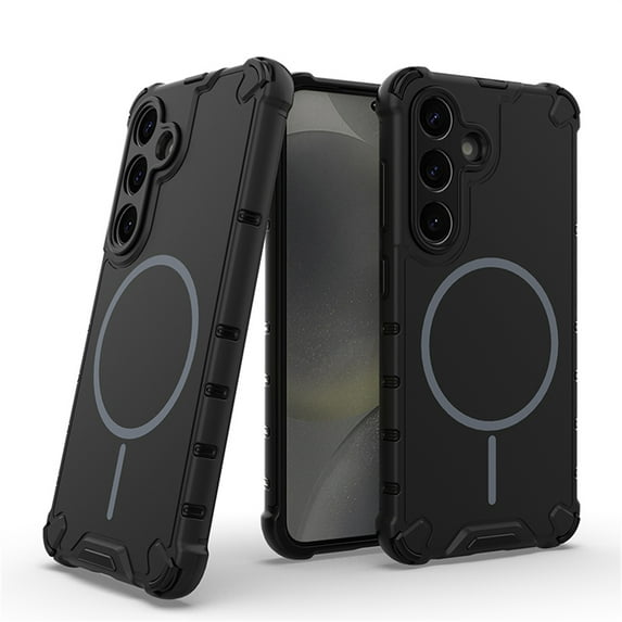 Allytechgroup Magnetic Case for Samsung Galaxy S25, Hard PC Soft TPU Rugged Heavy Duty Durable Cover Case Support Wireless Charging Shockproof Protective Back Cover for Women Men, Black