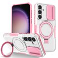 thumbnail image 1 of Allytechgroup Magnetic Case for Samsung Galaxy S25+ with Lens Slide Cover, [Non-Slip] [Military Grade Protection] Slim Shockproof Ring Stand Case Support Wireless Charging, Pink+White, 1 of 10
