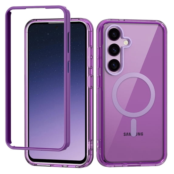 Allytechgroup Magnetic Case for Samsung Galaxy S25, Transparent Back Cover Compatible with Magsafe Wireless Charging Support Slim Fit Rugged Phone Case for Women Men, Darkpurple