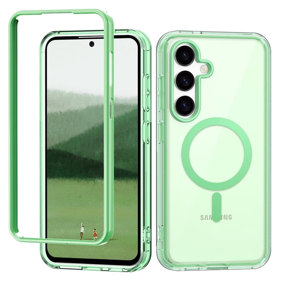 Allytechgroup Magnetic Case for Samsung Galaxy S25, Transparent Back Cover Compatible with Magsafe Wireless Charging Support Slim Fit Rugged Phone Case for Women Men, Green