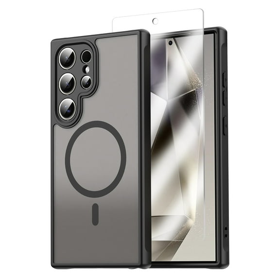 Allytechgroup Magnetic Case for Samsung Galaxy S25 Ultra, [1x Screen Protector] Compatible with Magsafe Transparent Matte Back Cover Slim Fit Anti-Scratch for Samsung Galaxy S25 Ultra, Black