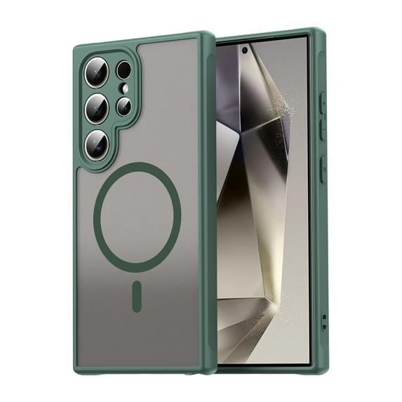 Allytechgroup Magnetic Case for Samsung Galaxy S25 Ultra, Compatible with Magsafe Transparent Matte Back Cover Slim Fit Anti-Scratch Hybrid Rugged Phone Case Cover for Samsung Galaxy S25 Ultra, Green