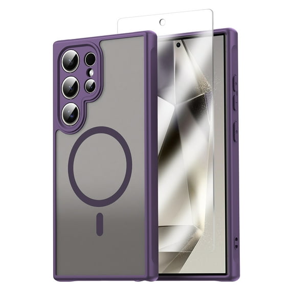 Allytechgroup Magnetic Case for Samsung Galaxy S25 Ultra, Compatible with Magsafe Transparent Matte Back Cover Slim Fit Anti-Scratch Hybrid Rugged Phone Case Cover for Samsung Galaxy S25 Ultra, Purple