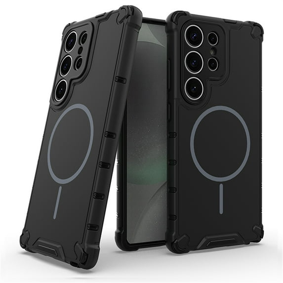 Allytechgroup Magnetic Case for Samsung Galaxy S25 Ultra, Hard PC Soft TPU Rugged Heavy Duty Durable Cover Case Support Wireless Charging Shockproof Protective Back Cover for Women Men, Black