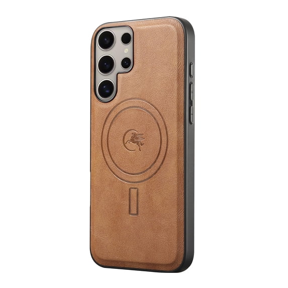 Allytechgroup Magnetic Case for Samsung Galaxy S25 Ultra, PU Leather TPU Back Cover Compatible with Magsafe & Car Mount, Drop Protection Shockproof Phone Case for Samsung Galaxy S25 Ultra,Brown