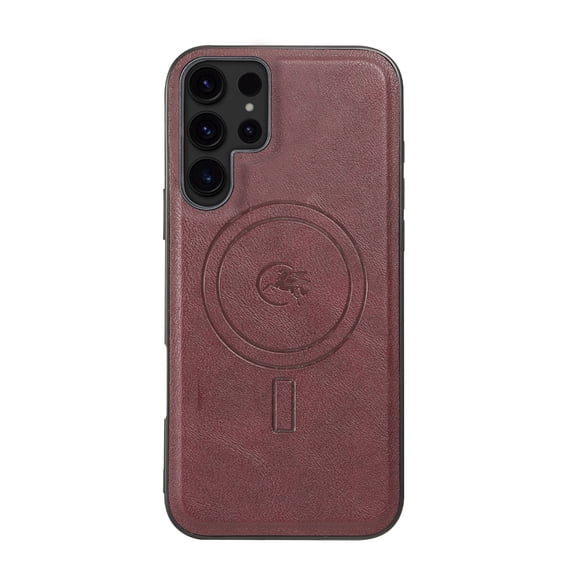 Allytechgroup Magnetic Case for Samsung Galaxy S25 Ultra, PU Leather TPU Back Cover Compatible with Magsafe & Car Mount, Drop Protection Shockproof Phone Case for Samsung Galaxy S25 Ultra,Winered