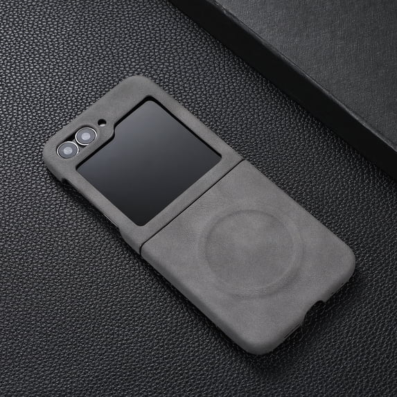 Allytechgroup Magnetic Case for Samsung Galaxy Z Flip 6/ Flip 7 FE, Premium PU Leather Rugged Shockproof Anti-Scratch Bumper Drop Protection Phone Cover for Samsung Galaxy Z Flip 6/ 7 FE, Gray