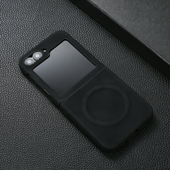 Allytechgroup Magnetic Case for Samsung Galaxy Z Flip 6/ Flip 7 FE, Premium PU Leather Rugged Shockproof Anti-Scratch Bumper Drop Protection Phone Cover for Samsung Galaxy Z Flip 6/ 7 FE, Black