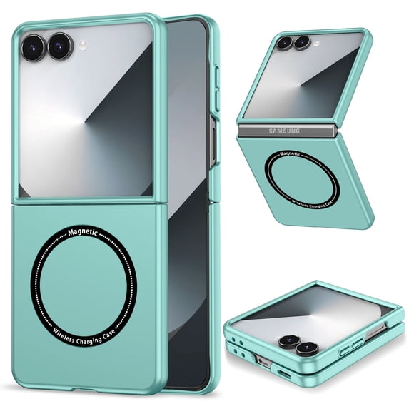 Allytechgroup Magnetic Case for Samsung Galaxy Z Flip 7 FE/ 6, Wireless Charging Compatible Back Cover with Built-In Iron Ring Lightweight Anti-Scratch Shockproof Plastic Protective Case, Lightblue
