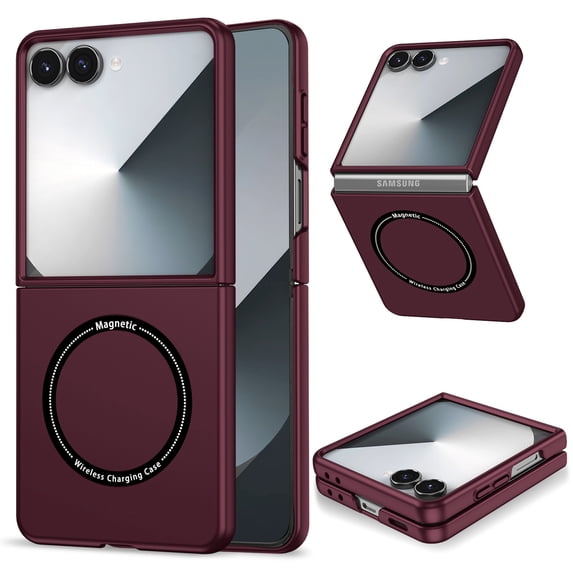 Allytechgroup Magnetic Case for Samsung Galaxy Z Flip 7 FE/ 6, Wireless Charging Compatible Back Cover with Built-In Iron Ring Lightweight Anti-Scratch Shockproof Plastic Protective Case, Winered