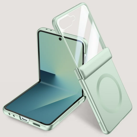 Allytechgroup Magnetic Case for Samsung Galaxy Z Flip 7 with Build in Screen Protector, Compatible with Mag-safe Full Body Protection Anti-Scartch Slim Phone Cover Case for Galaxy Z Flip 7,Lightgreen