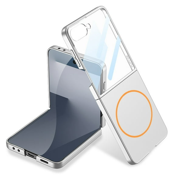 Allytechgroup Magnetic Case for Samsung Galaxy Z Flip 7 with Screen Protector, Slim Fit Anti-Scratch Shockproof Full Body Protective Wireless Charging Phone Case for Galaxy Z Flip 7,Silver