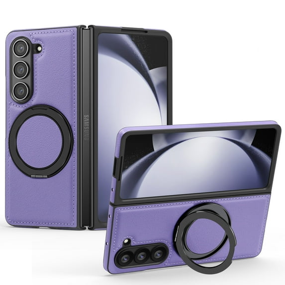 Allytechgroup Magnetic Case for Samsung Galaxy Z Fold 3, Ring Holder Kickstand Hybrid Compatible with Magsafe & Car Mount Anti-Scratch Phone Case Cover for Women Men, Purple
