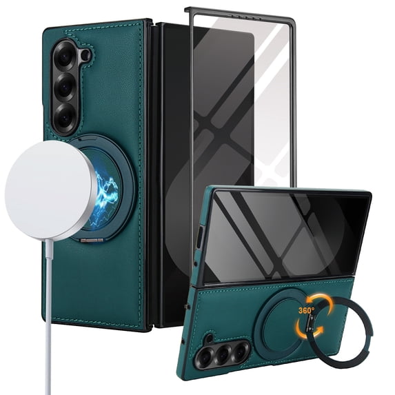 Allytechgroup Magnetic Case for Samsung Galaxy Z Fold 4 with Screen Protector, Wireless Charging Support 360 Rotating Stand Anti-Scratch Rugge Bumper Phone Case for Galaxy Z Fold4, Green