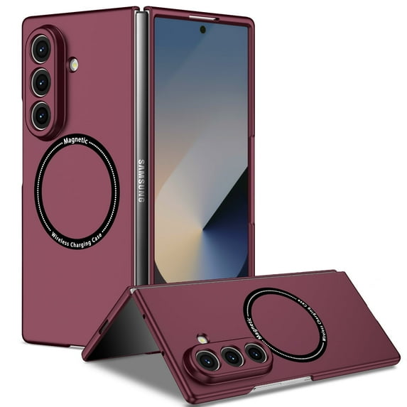 Allytechgroup Magnetic Case for Samsung Galaxy Z Fold 4, Support Wireless Charging Slim Lightweight Non-Slip Glossy Back Cover Shock-Absorbent Anti-Scratch PC Shell for Women Men, Winered