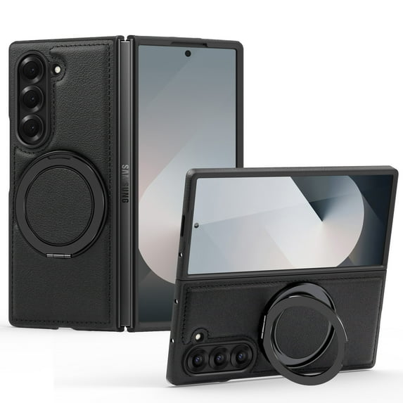 Allytechgroup Magnetic Case for Samsung Galaxy Z Fold 6, Ring Holder Kickstand Hybrid Compatible with Magsafe & Car Mount Anti-Scratch Phone Case Cover for Women Men, Black