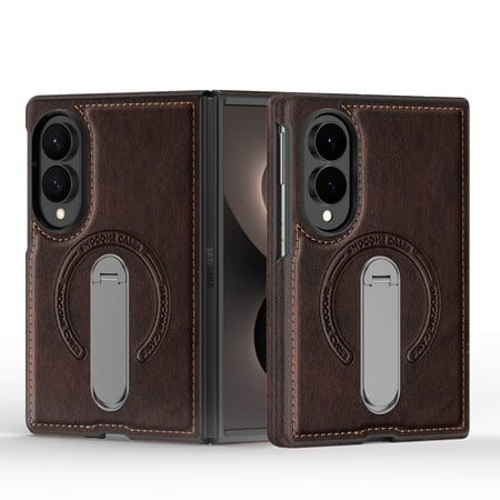Allytechgroup Magnetic Case for Samsung Galaxy Z Fold 8, Built-in Kickstand Support Wireless Charging Slim Non-Slip Anti-Fingerprint Shockproof Protective Back Cover for Women Men, Coffee