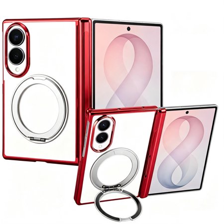 Allytechgroup Magnetic Case for Samsung Galaxy Z Fold 8 with Ring Holder Kickstand, Support Wireless Charging Slim Lightweight Anti-Fingerprint Shockproof Protective Back Cover Bumper