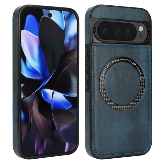 Allytechgroup Magnetic Case fo Google Pixel 8 Pro, PU Leather Back Cover Compatible with Magsafe Shockproof Anti-Scratch Phone Case for Google Pixel 8 Pro, Blue