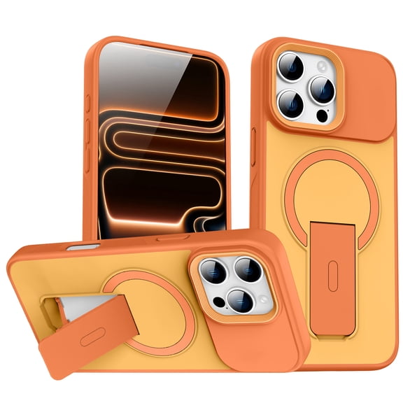 Allytechgroup Magnetic Case for iPhone 14 Pro with 360° Hidden Kickstand, Military Grade Drop Protection Compatible with Magsafe, Orange