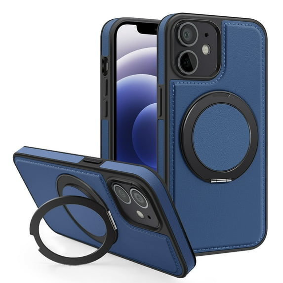 Allytechgroup Magnetic Case for iPhone 11, Built-in Invisible 360° Rotatable Kickstand, Compatible with MagSafe, PU Leather Slim Shockproof Protective Phone Case Cover, Blue