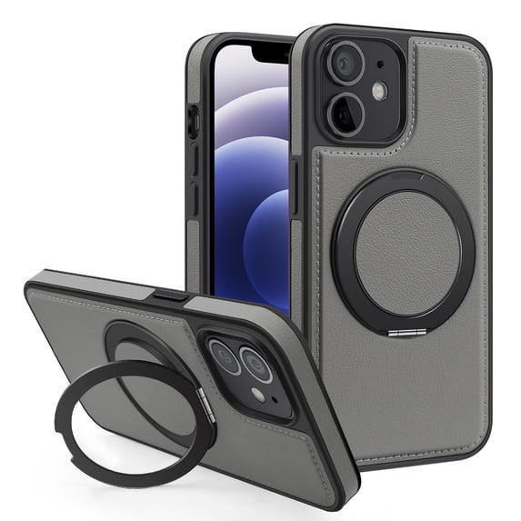 Allytechgroup Magnetic Case for iPhone 11, Built-in Invisible 360° Rotatable Kickstand, Compatible with MagSafe, PU Leather Slim Shockproof Protective Phone Case Cover, Grey