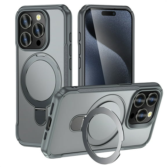 Allytechgroup Magnetic Case for iPhone 12 Pro / 12 6.1" with Stand, Built-in Ring Holder Support Wireless Chagring Hard PC Rugged Heavy Duty Durable Cover Case Shockproof Protective, Gray