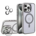 thumbnail image 1 of Allytechgroup Magnetic Case for iPhone 13 Pro Max with Aluminum Alloy Stand/ Metal Buttons/ Camera Lens Protector [Compatible with MagSafe] Anti-Yellow Translucent Matte Clear Back Cover, Gray, 1 of 11
