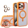 thumbnail image 1 of Allytechgroup Magnetic Case for iPhone 13 Pro Max with Aluminum Alloy Stand/ Metal Buttons/ Camera Lens Protector [Compatible with MagSafe] Anti-Yellow Translucent Matte Clear Back Cover, Orange, 1 of 8