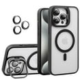 thumbnail image 1 of Allytechgroup Magnetic Case for iPhone 13 Pro Max with Aluminum Alloy Stand/ Metal Buttons/ Camera Lens Protector [Compatible with MagSafe] Anti-Yellow Translucent Matte Clear Back Cover, Black, 1 of 11