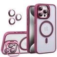 thumbnail image 1 of Allytechgroup Magnetic Case for iPhone 13 Pro Max with Aluminum Alloy Stand/ Metal Buttons/ Camera Lens Protector [Compatible with MagSafe] Anti-Yellow Translucent Matte Clear Back Cover, Winered, 1 of 11
