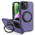 thumbnail image 1 of Allytechgroup Magnetic Case for iPhone 14 Plus, Built-in Invisible 360° Rotatable Kickstand, Compatible with MagSafe, PU Leather Slim Shockproof Protective Phone Case Cover, Purple, 1 of 7