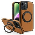 thumbnail image 1 of Allytechgroup Magnetic Case for iPhone 14 Plus, Built-in Invisible 360° Rotatable Kickstand, Compatible with MagSafe, PU Leather Slim Shockproof Protective Phone Case Cover, Brown, 1 of 7
