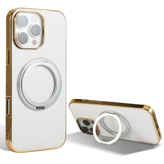 Allytechgroup Magnetic Case for iPhone 14 Plus, Built-in Ring Holder Kickstand Compatible with MagSafe Military Grade Drop Protection Shockproof Back Cover for iPhone 14 Plus, White